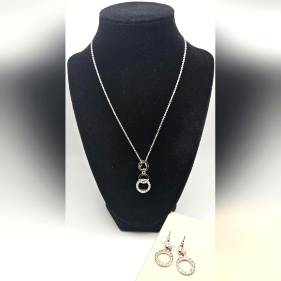 Silver Circle Pendant Necklace and Earring Set - Picture 1 of 2